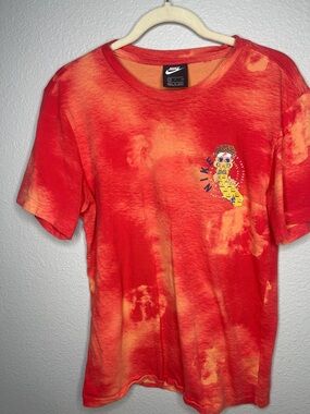 Nike Red & Yellow Tie-Dye Short Sleeve Tee with Chest Graphic